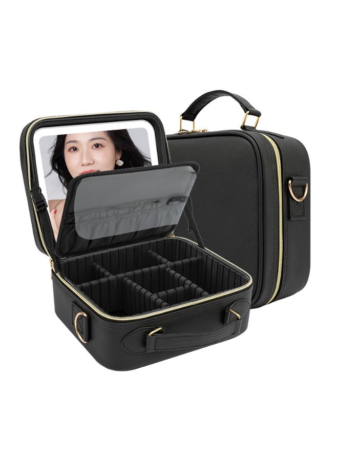 DubaiGallery حقيبة تنظيم المكياج للسفر مع إضاءة مرآة LED، حقيبة تخزين مستحضرات التجميل المتينة مع أقسام قابلة للتعديل، تصميم أنيق للنساء، عشاق الجمال وإعداد المكياج الاحترافي - Image 5